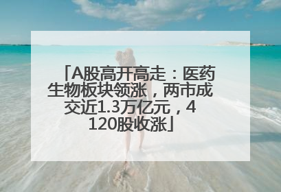 A股高开高走：医药生物板块领涨，两市成交近1.3万亿元，4120股收涨